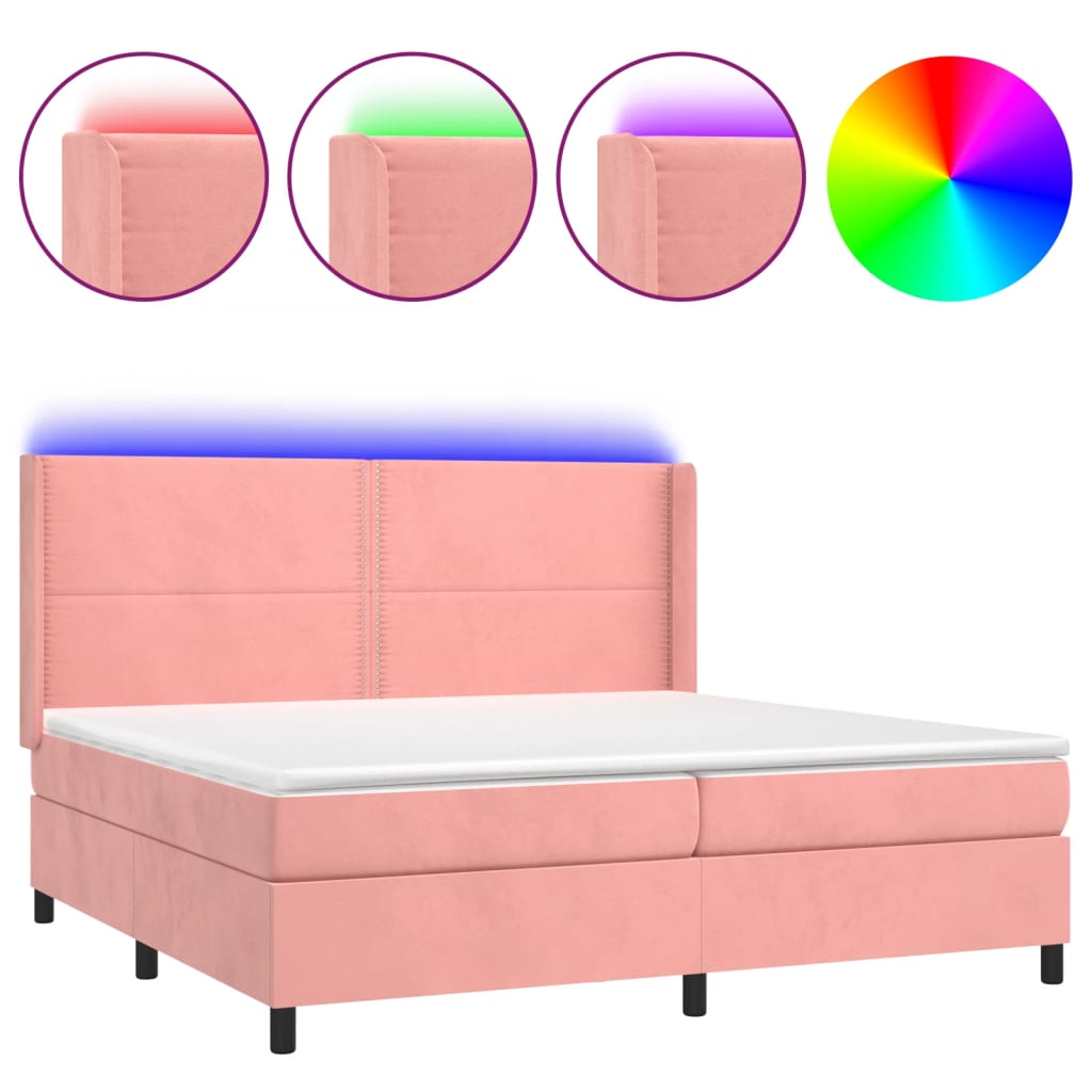Krevet box spring s madracem LED ružičasti 200x200cm baršunasti