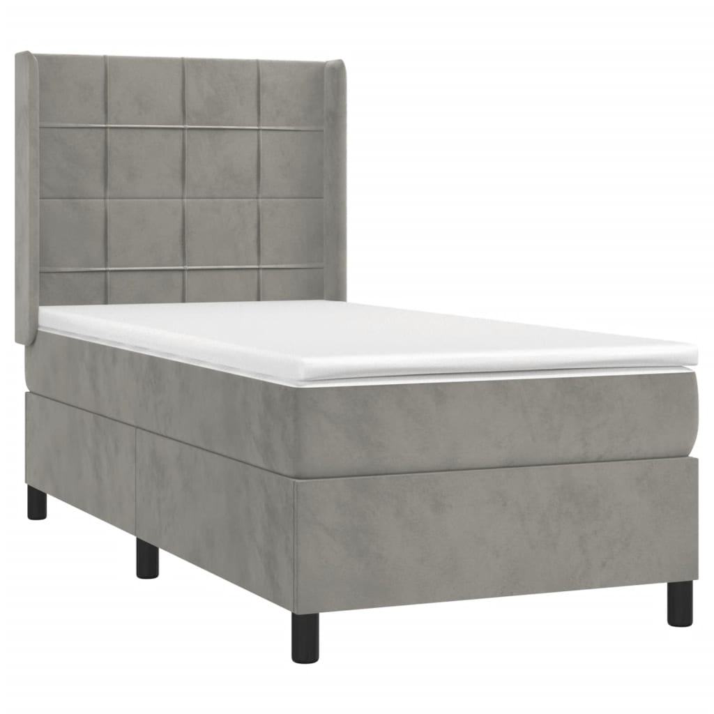 Krevet box spring s madracem LED svjetlosivi 80x200 cm baršun