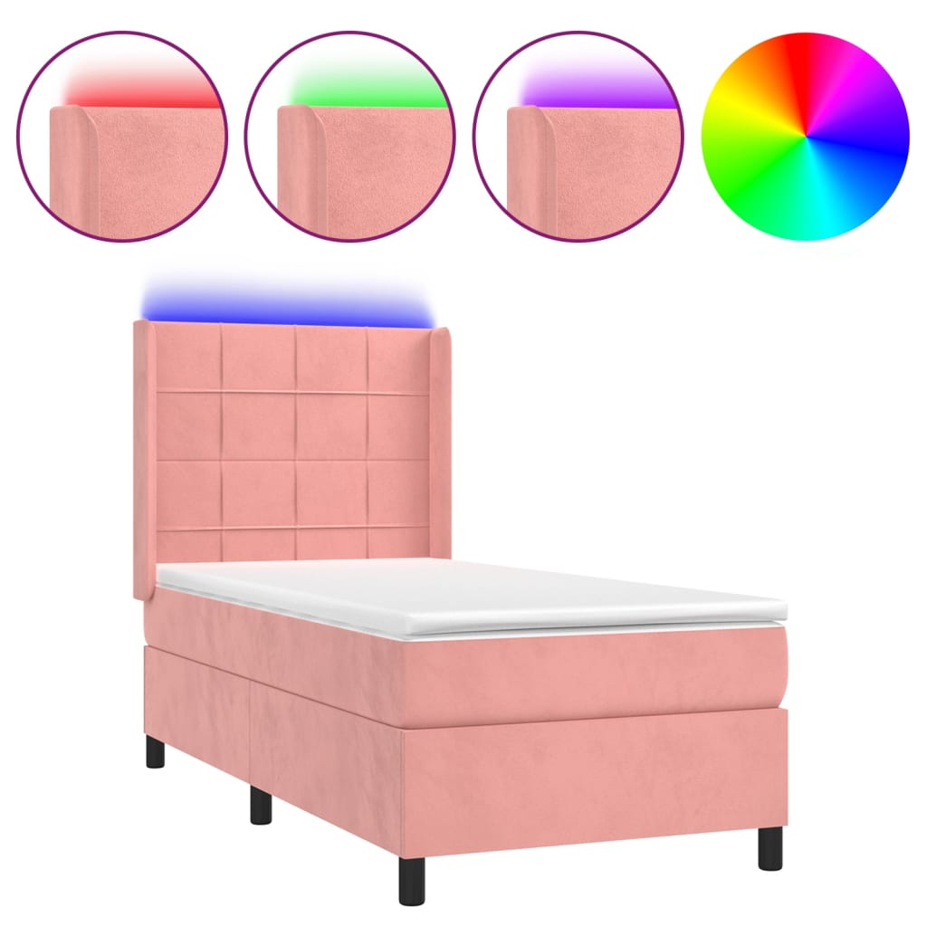 Krevet box spring s madracem LED ružičasti 90x190 cm baršunasti