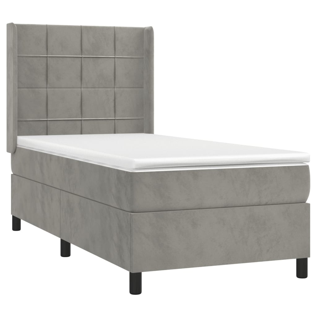 Krevet box spring s madracem LED svjetlosivi 100x200 cm baršun