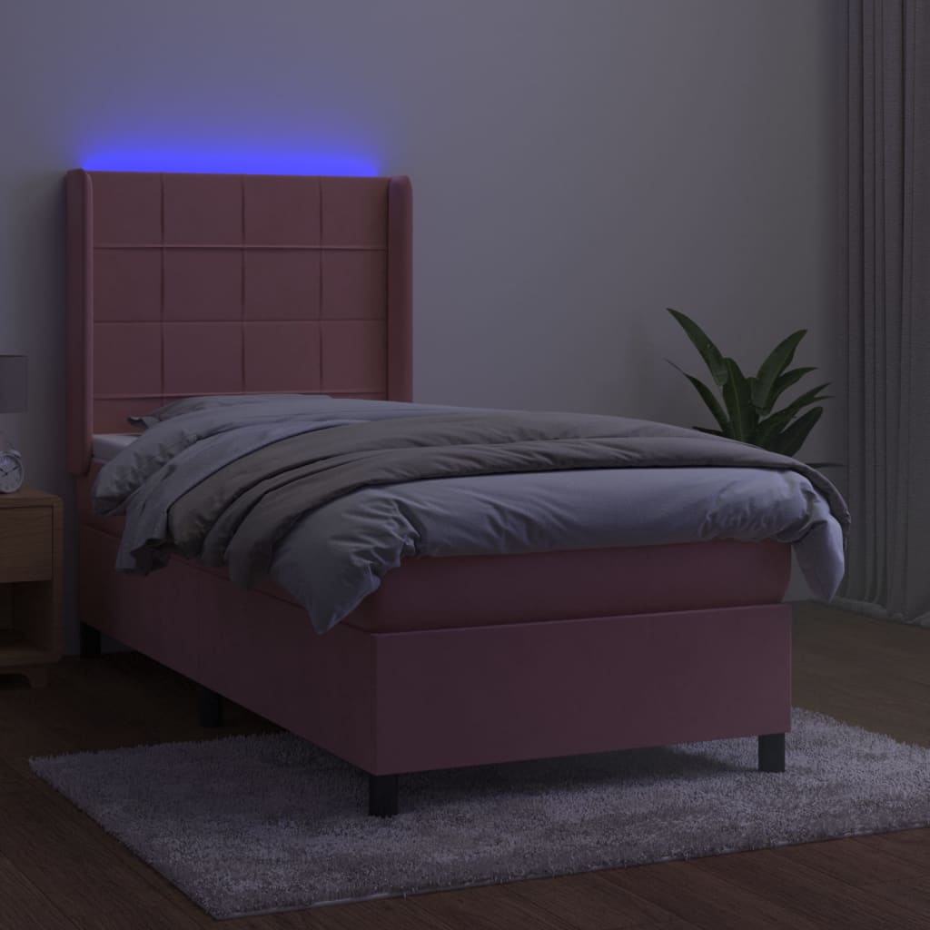 Krevet box spring s madracem LED ružičasti 100x200cm baršunasti