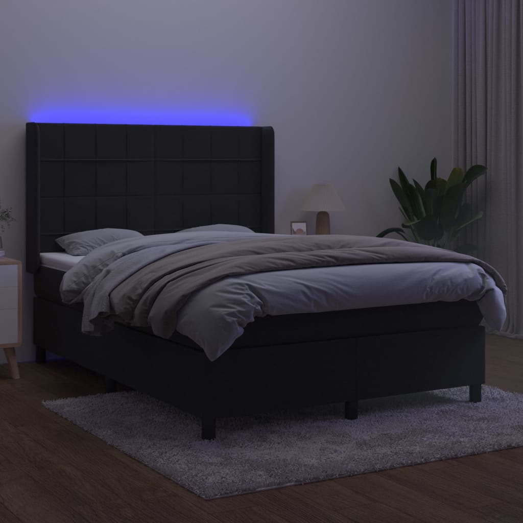 Krevet box spring s madracem LED crni 140x190 cm baršun
