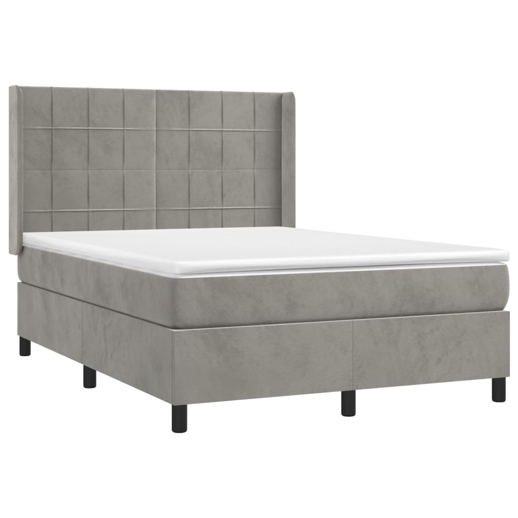 Krevet box spring s madracem LED svjetlosivi 140x200 cm baršun