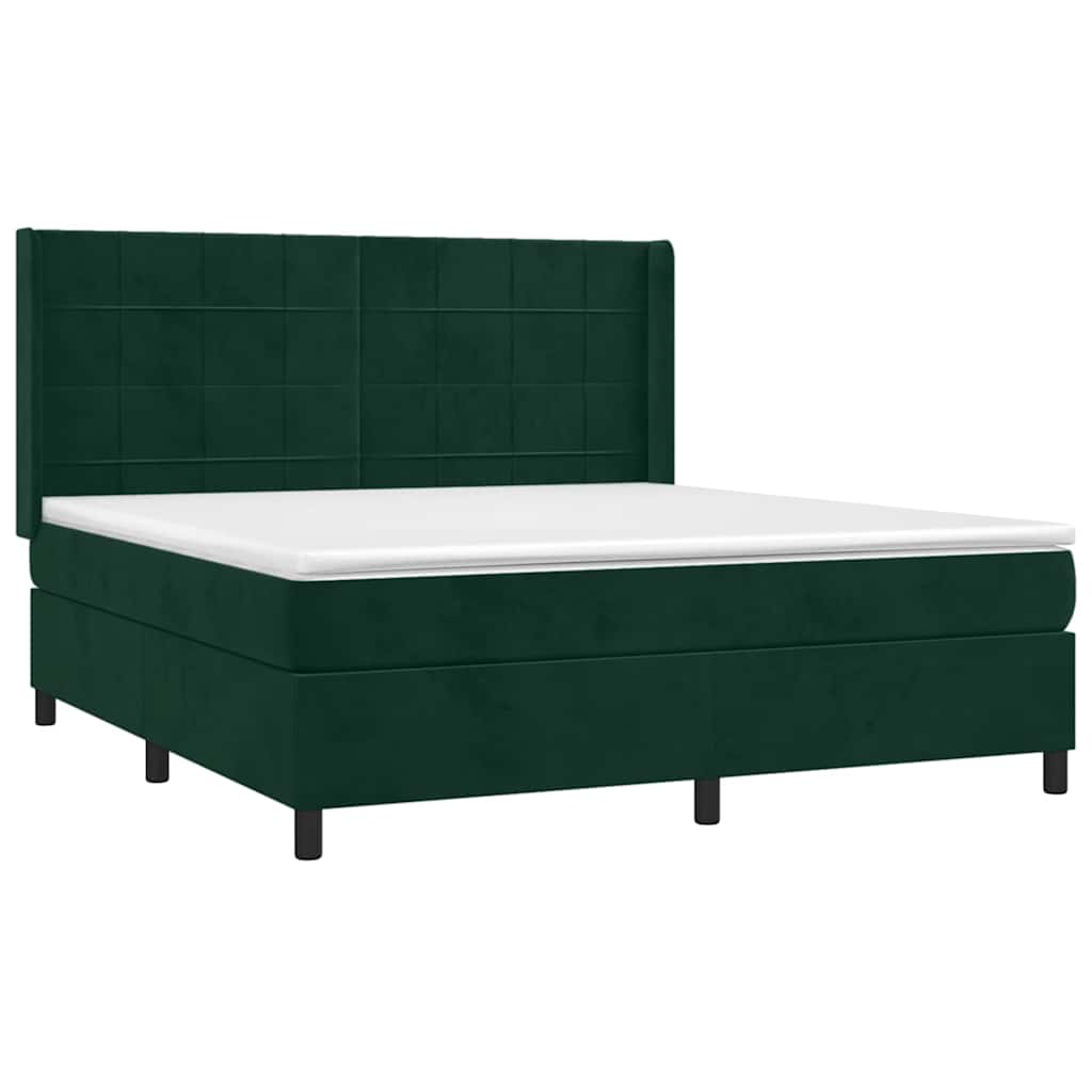 Krevet box spring s madracem LED tamnozeleni 180x200 cm baršun