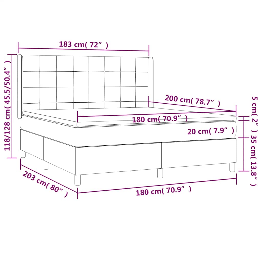 Krevet box spring s madracem LED tamnoplavi 180x200 cm baršun