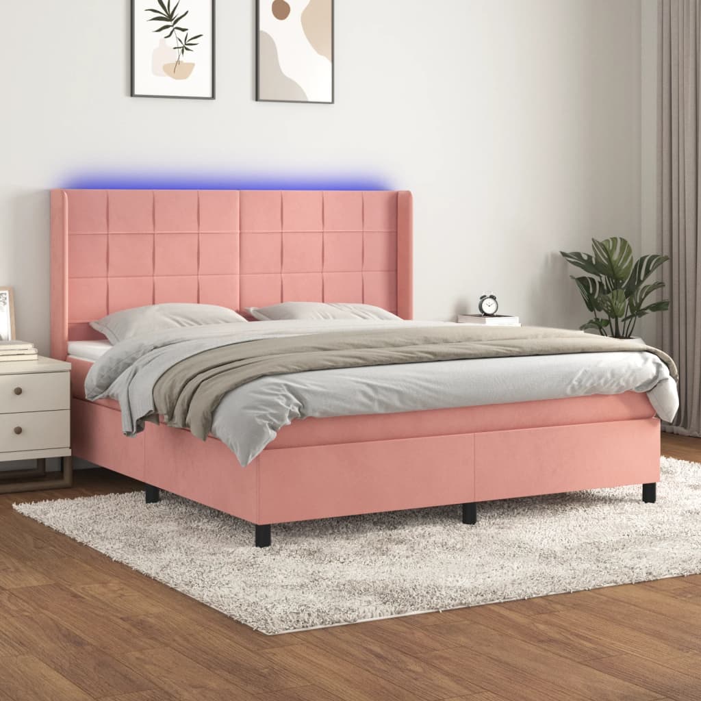 Krevet box spring s madracem LED ružičasti 180x200cm baršunasti
