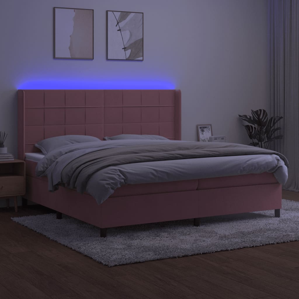 Krevet box spring s madracem LED ružičasti 200x200cm baršunasti