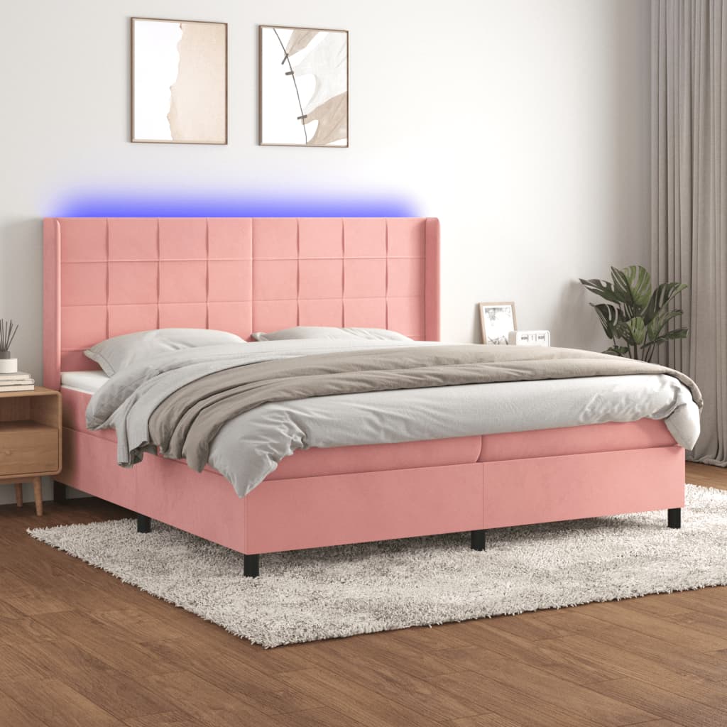 Krevet box spring s madracem LED ružičasti 200x200cm baršunasti