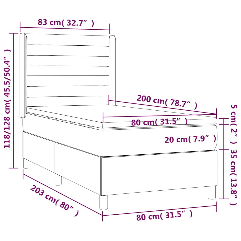 Krevet box spring s madracem LED tamnoplavi 80 x 200 cm baršun