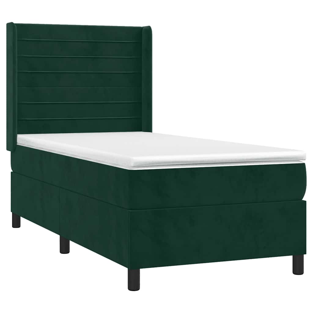 Krevet box spring s madracem LED tamnozeleni 90x190 cm baršun