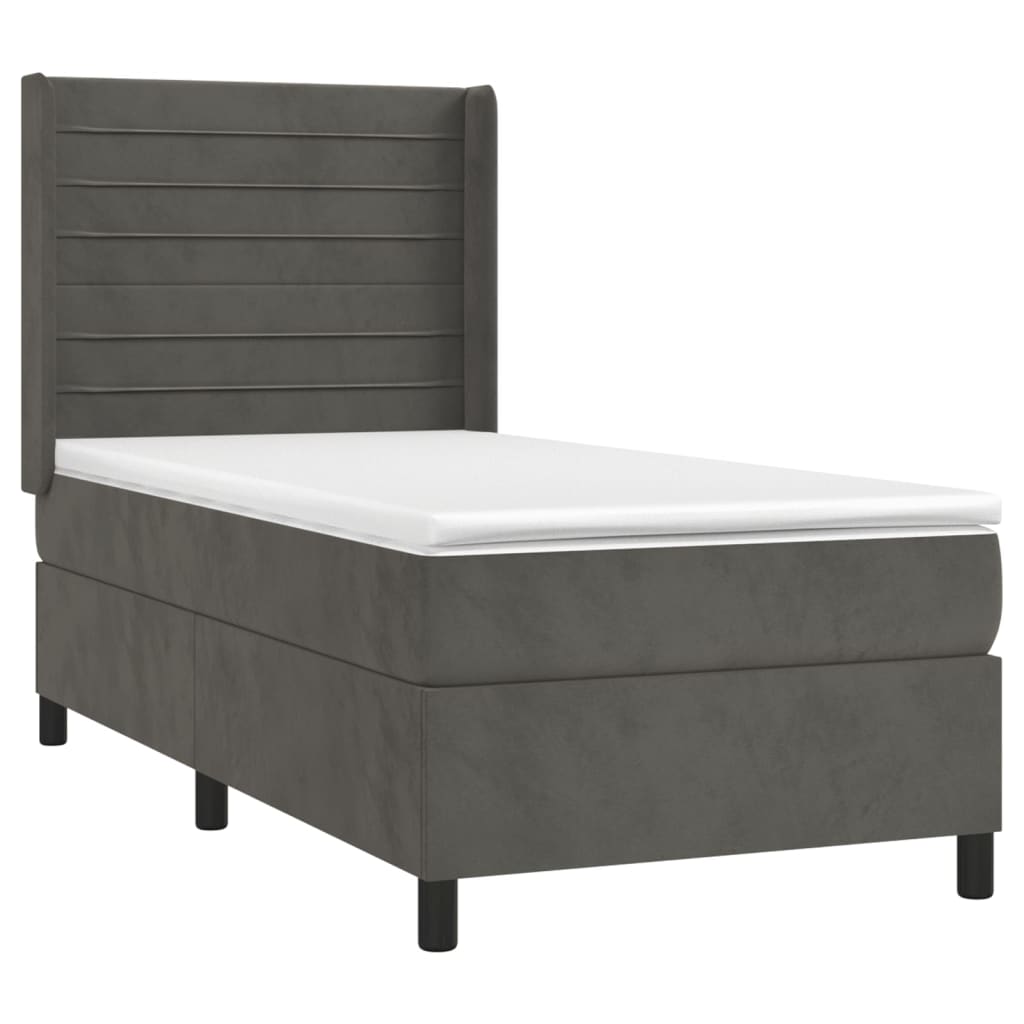 Krevet box spring s madracem LED tamnosivi 90x200 cm baršun