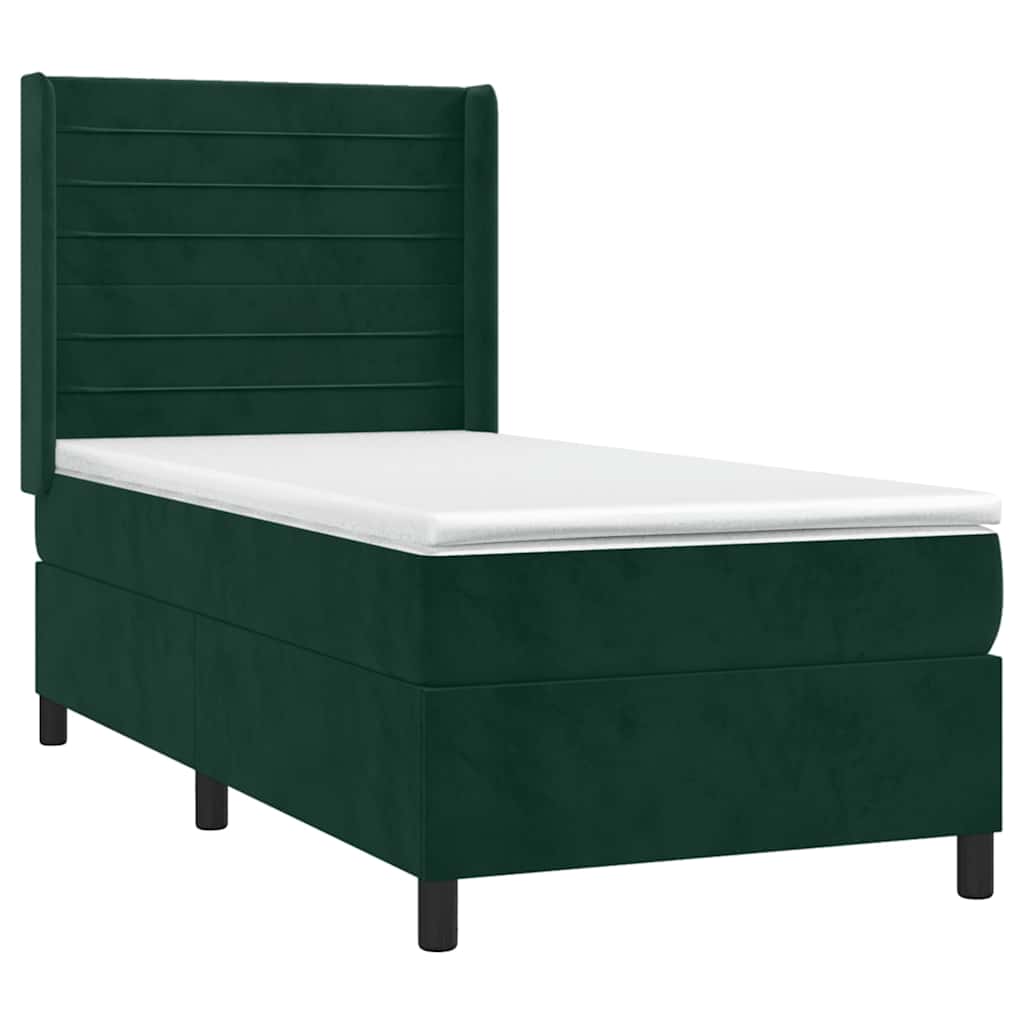 Krevet box spring s madracem LED tamnozeleni 100x200 cm baršun