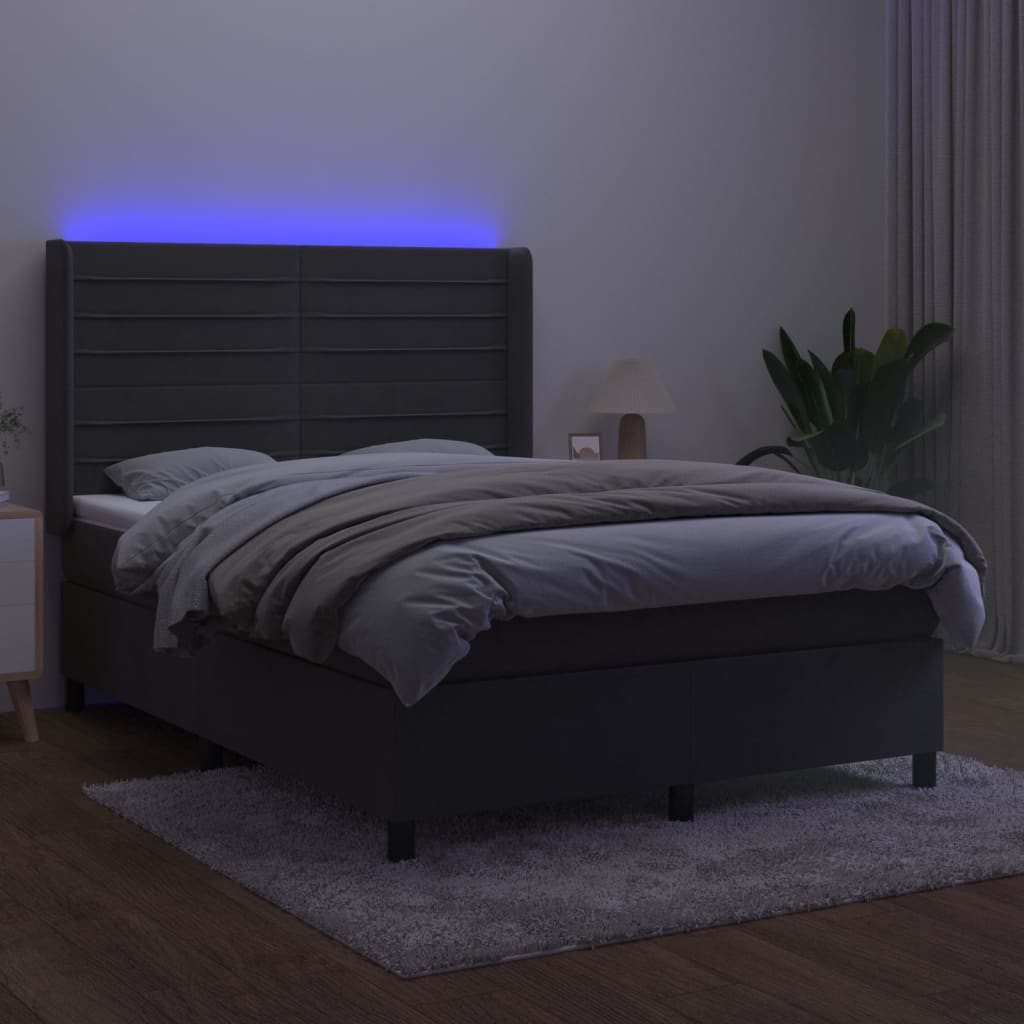 Krevet box spring s madracem LED tamnosivi 140x190 cm baršun