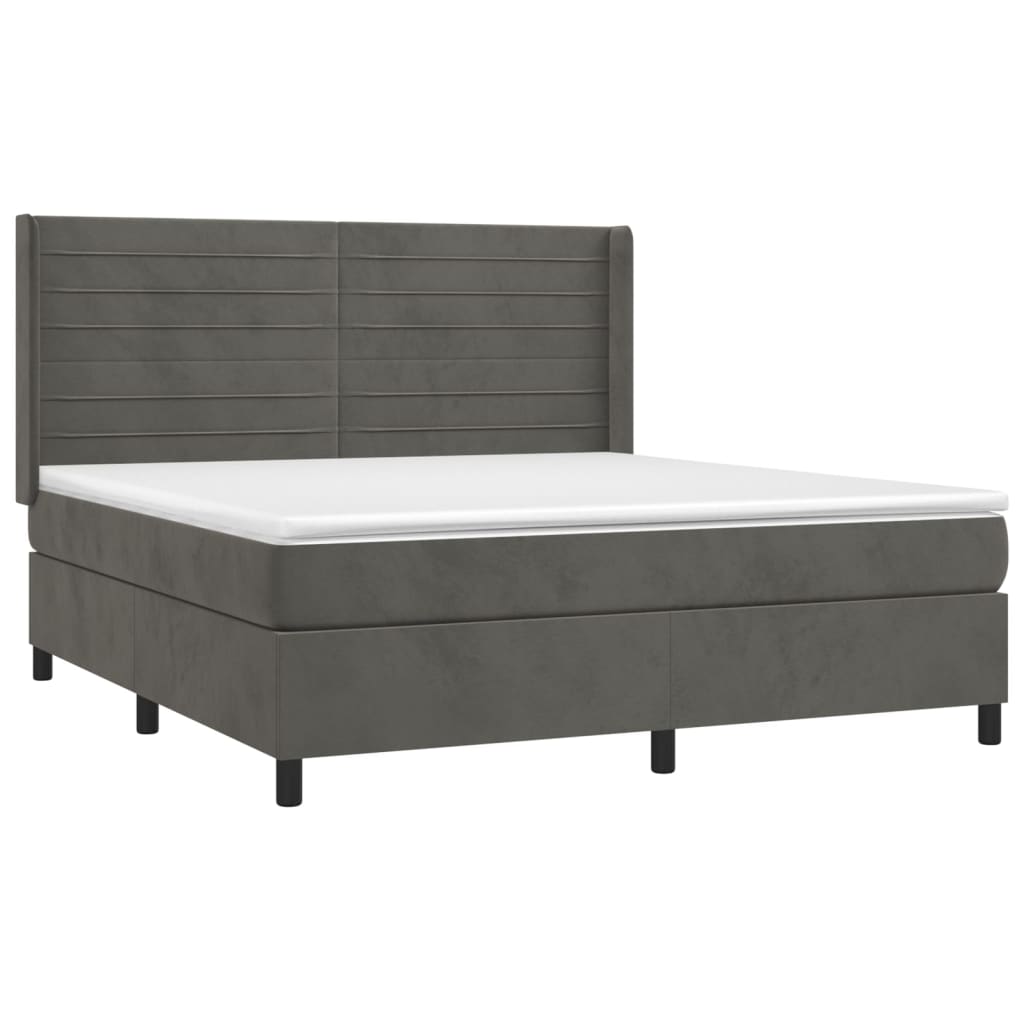 Krevet box spring s madracem LED tamnosivi 160x200 cm baršun