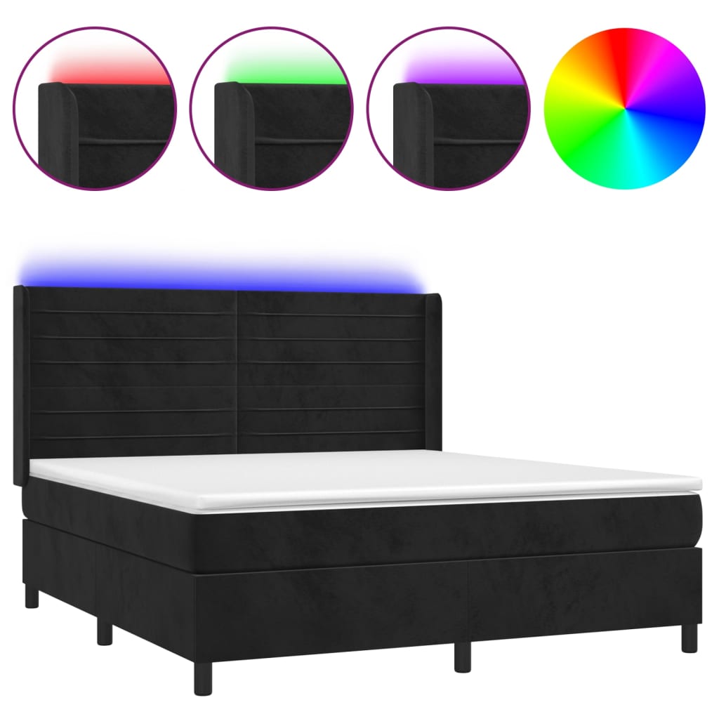 Krevet box spring s madracem LED crni 160x200 cm baršun