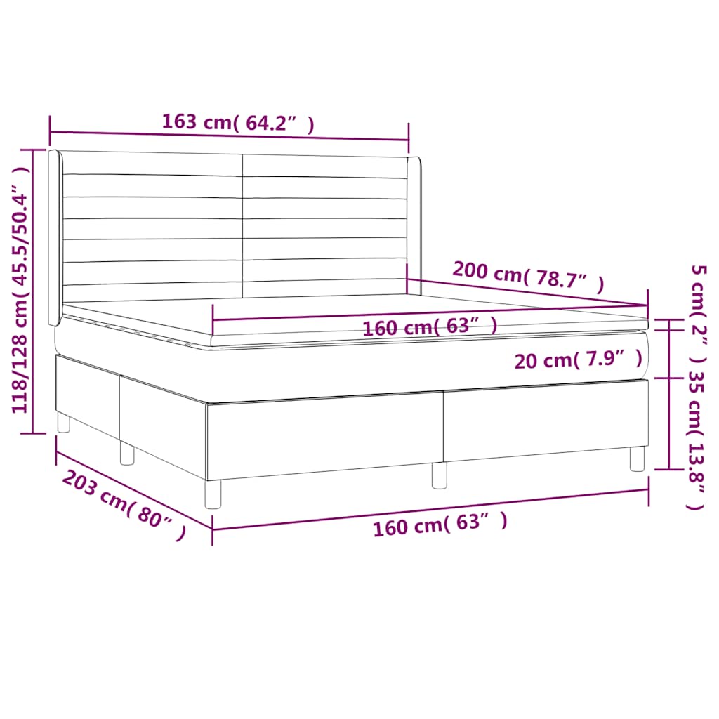 Krevet box spring s madracem LED tamnozeleni 160x200 cm baršun