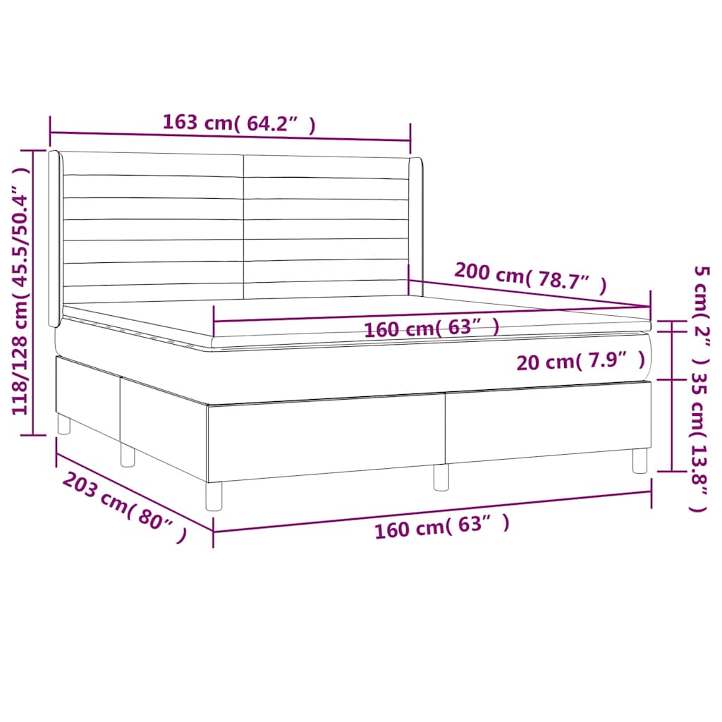 Krevet box spring s madracem LED tamnoplavi 160x200 cm baršun