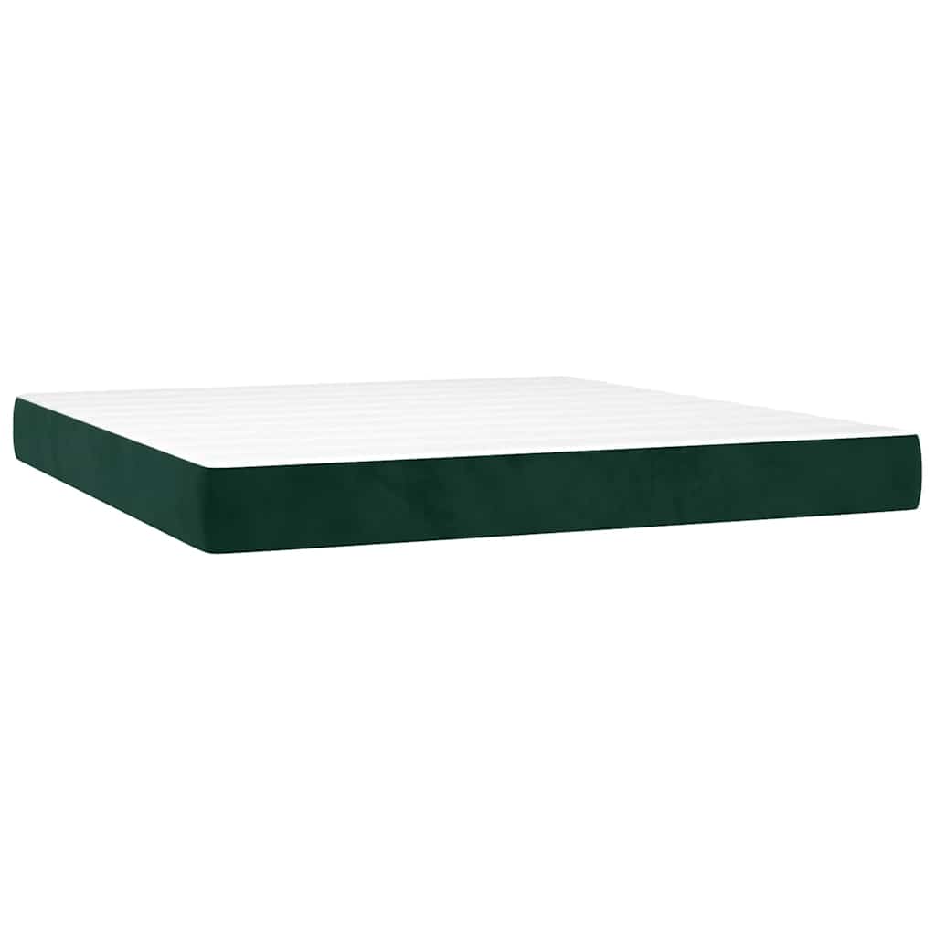 Krevet box spring s madracem LED tamnozeleni 180x200 cm baršun