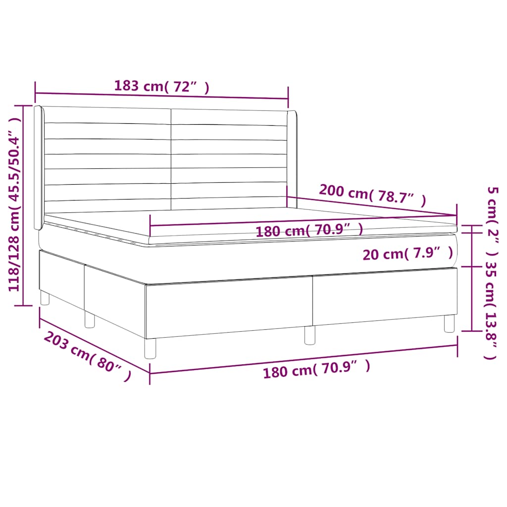 Krevet box spring s madracem LED tamnozeleni 180x200 cm baršun