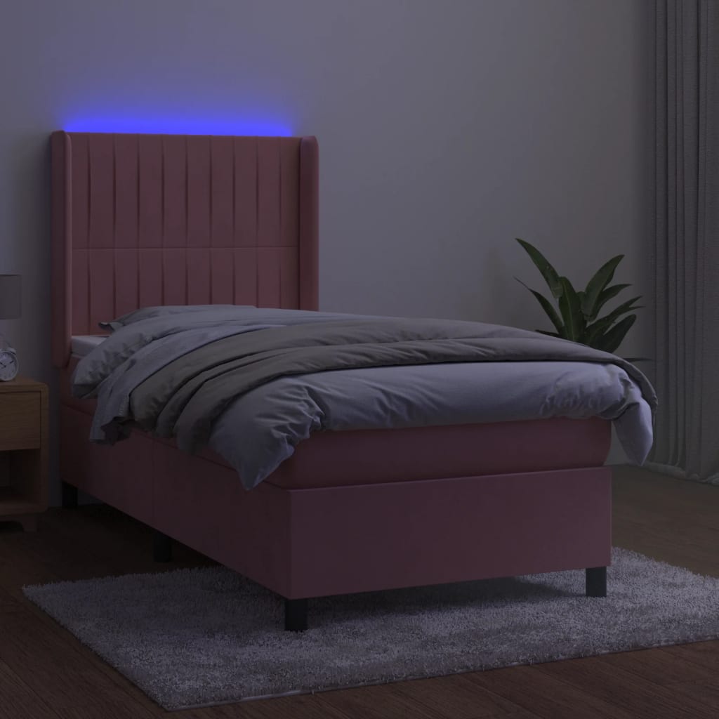 Krevet box spring s madracem LED ružičasti 90x190 cm baršunasti