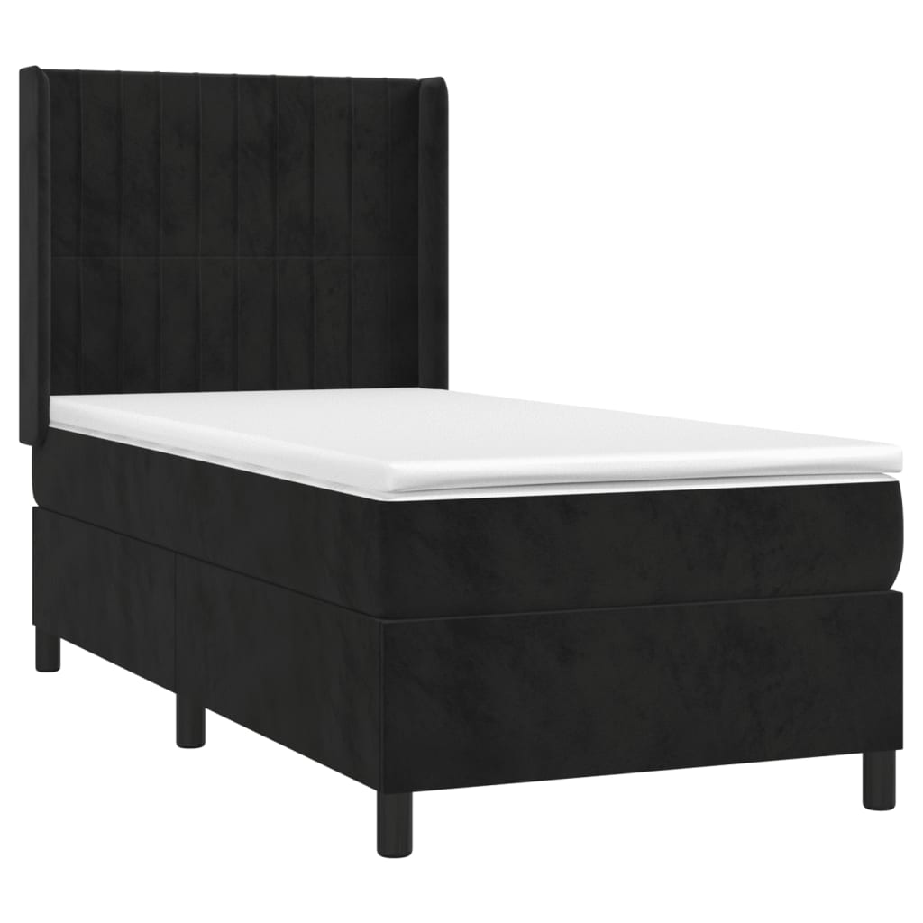 Krevet box spring s madracem LED crni 90x200 cm baršun