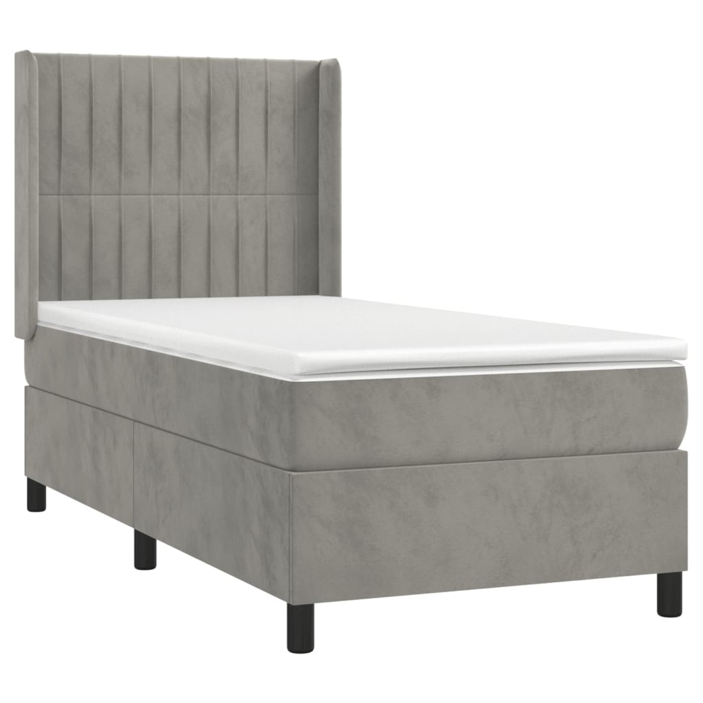 Krevet box spring s madracem LED svjetlosivi 100x200 cm baršun