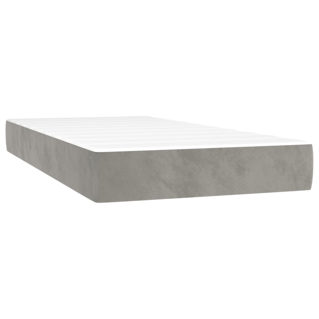 Krevet box spring s madracem LED svjetlosivi 100x200 cm baršun