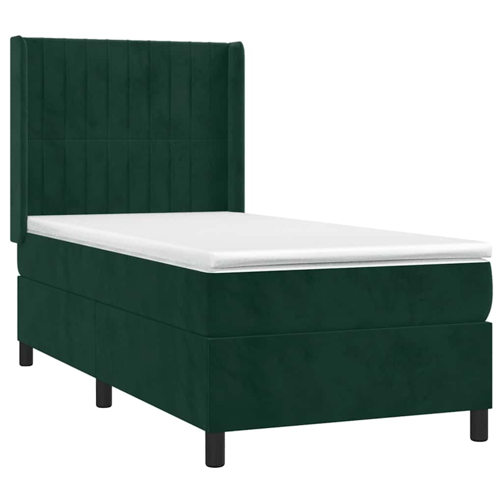 Krevet box spring s madracem LED tamnozeleni 100x200 cm baršun