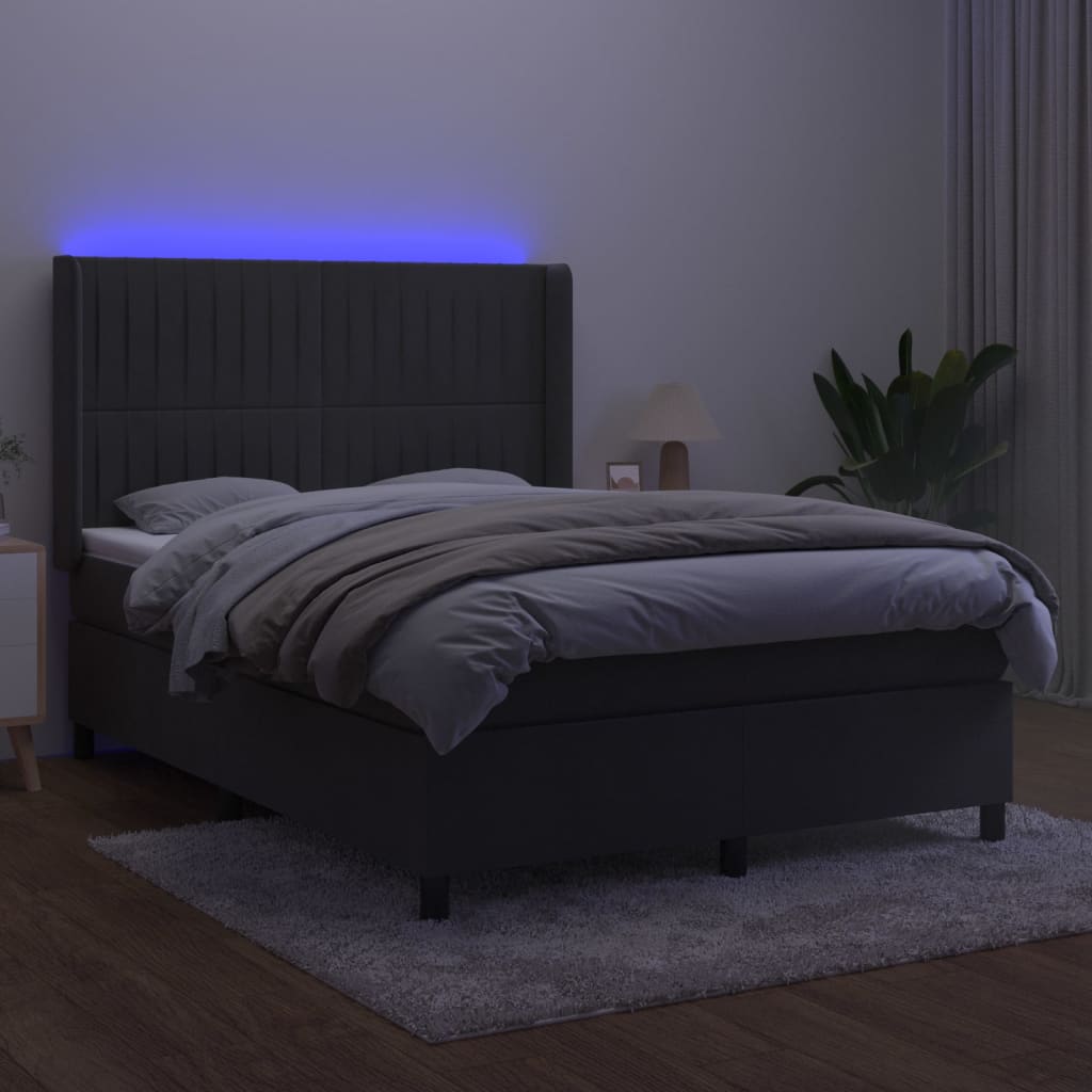 Krevet box spring s madracem LED tamnosivi 140x190 cm baršun
