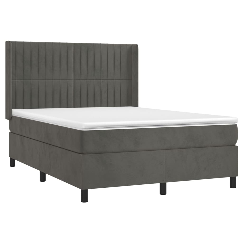 Krevet box spring s madracem LED tamnosivi 140x190 cm baršun