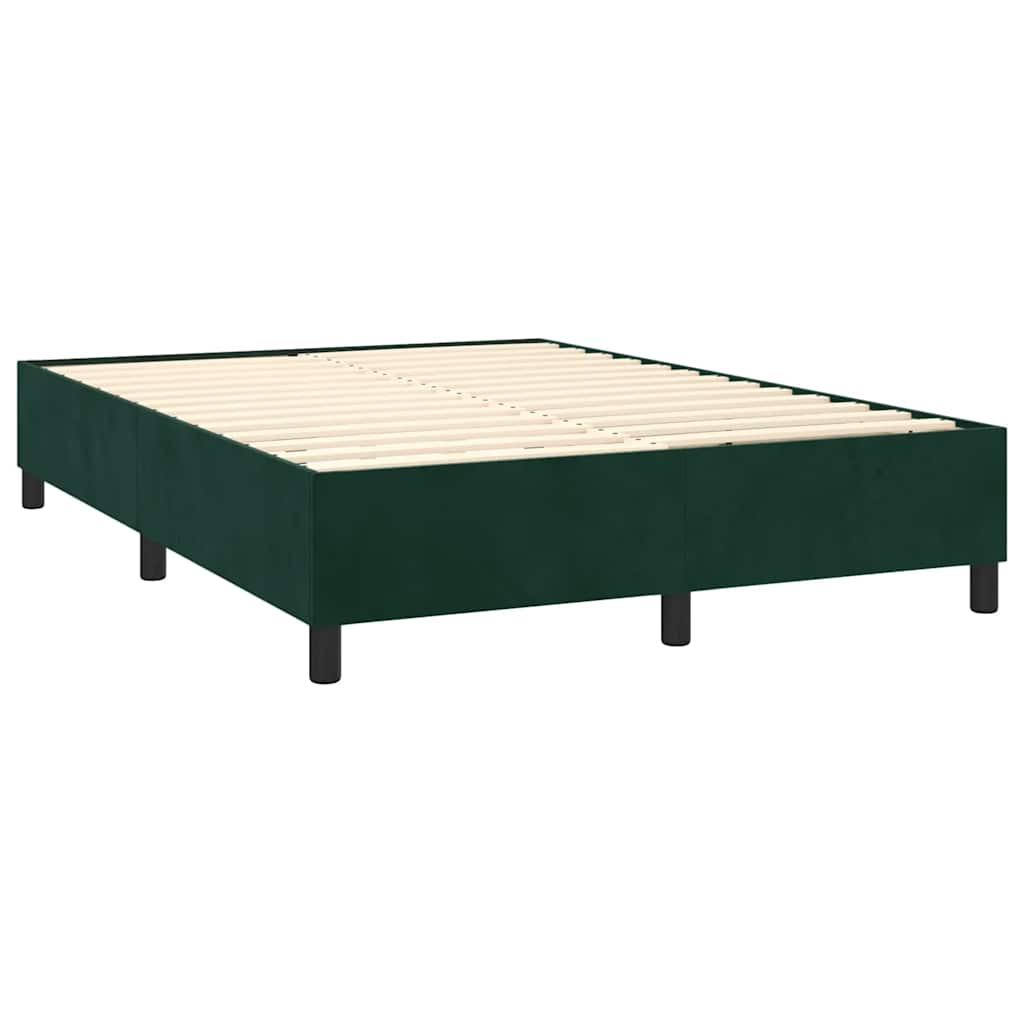 Krevet box spring s madracem LED tamnozeleni 140x190 cm baršun