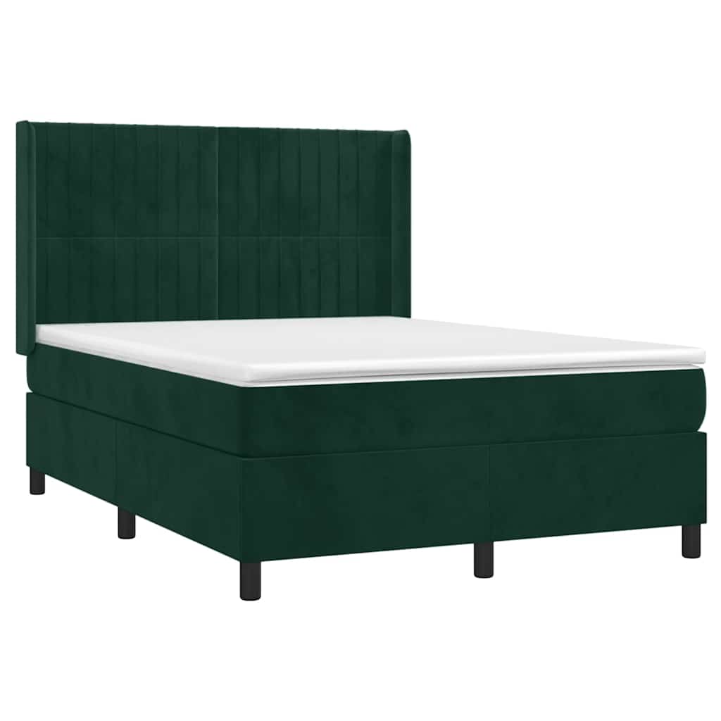 Krevet box spring s madracem LED tamnozeleni 140x200 cm baršun