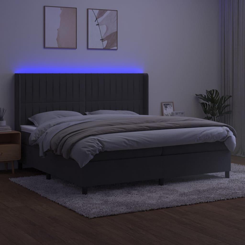 Krevet box spring s madracem LED tamnosivi 200x200 cm baršun