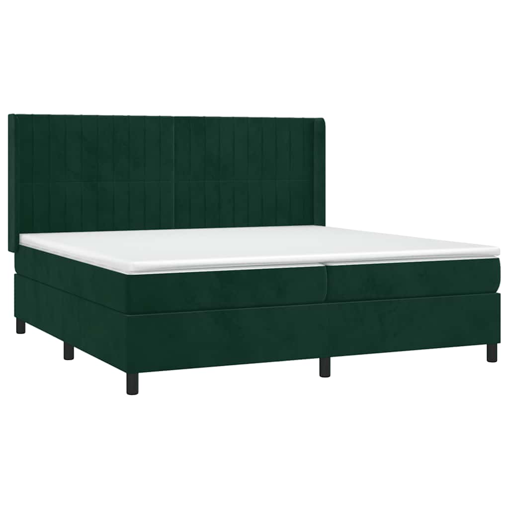 Krevet box spring s madracem LED tamnozeleni 200x200 cm baršun