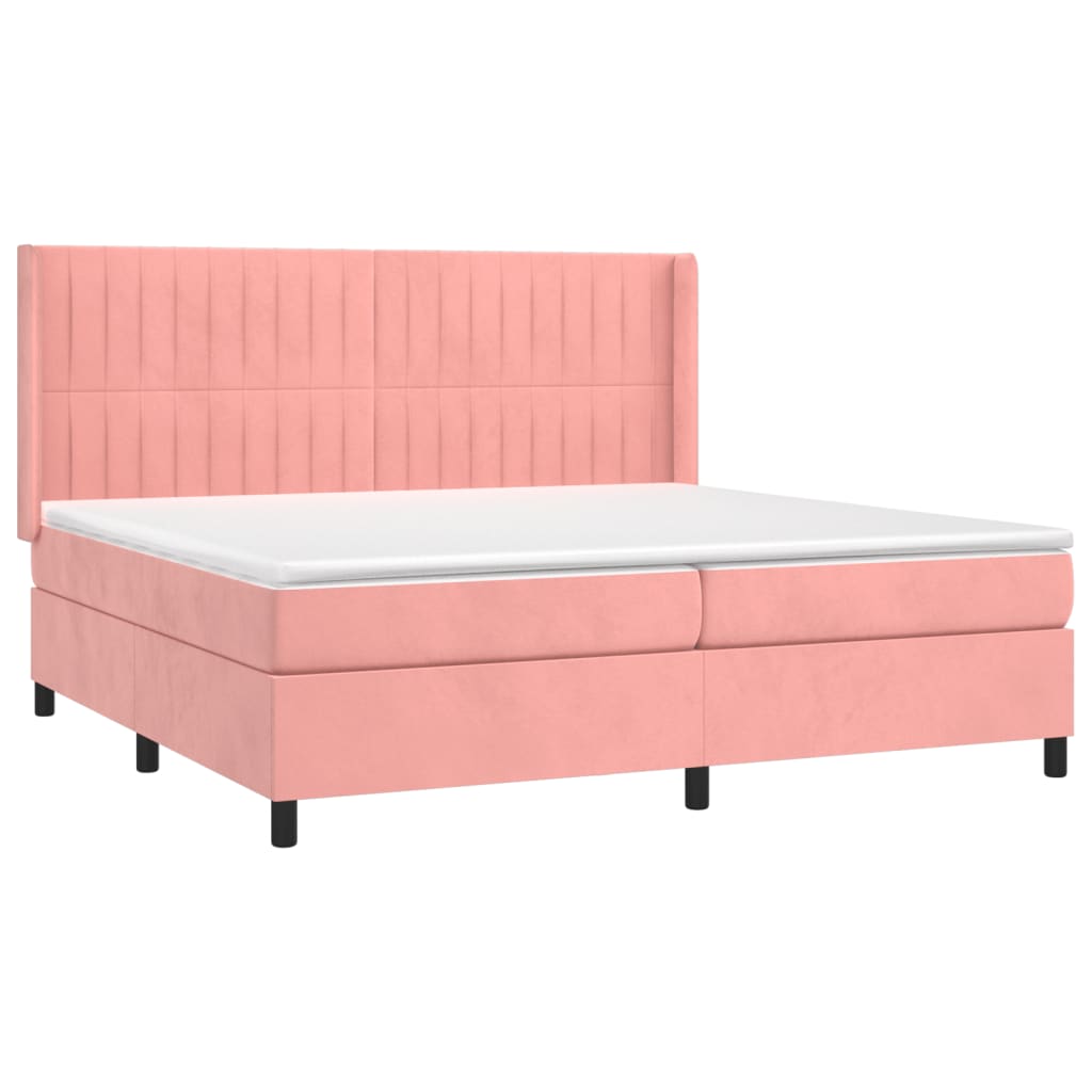 Krevet box spring s madracem LED ružičasti 200x200cm baršunasti