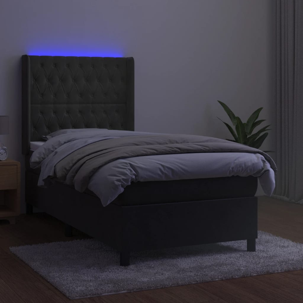 Krevet box spring s madracem LED tamnosivi 80 x 200 cm baršun