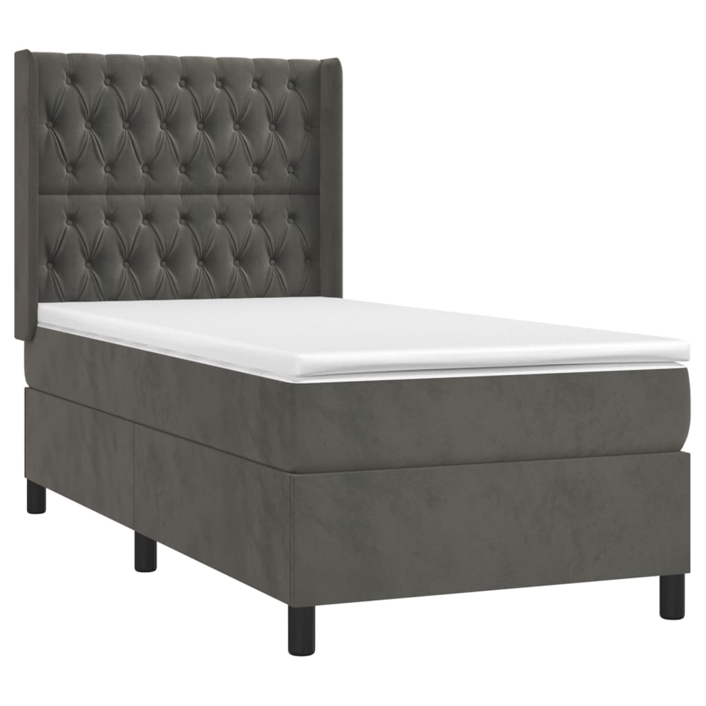 Krevet box spring s madracem LED tamnosivi 80 x 200 cm baršun
