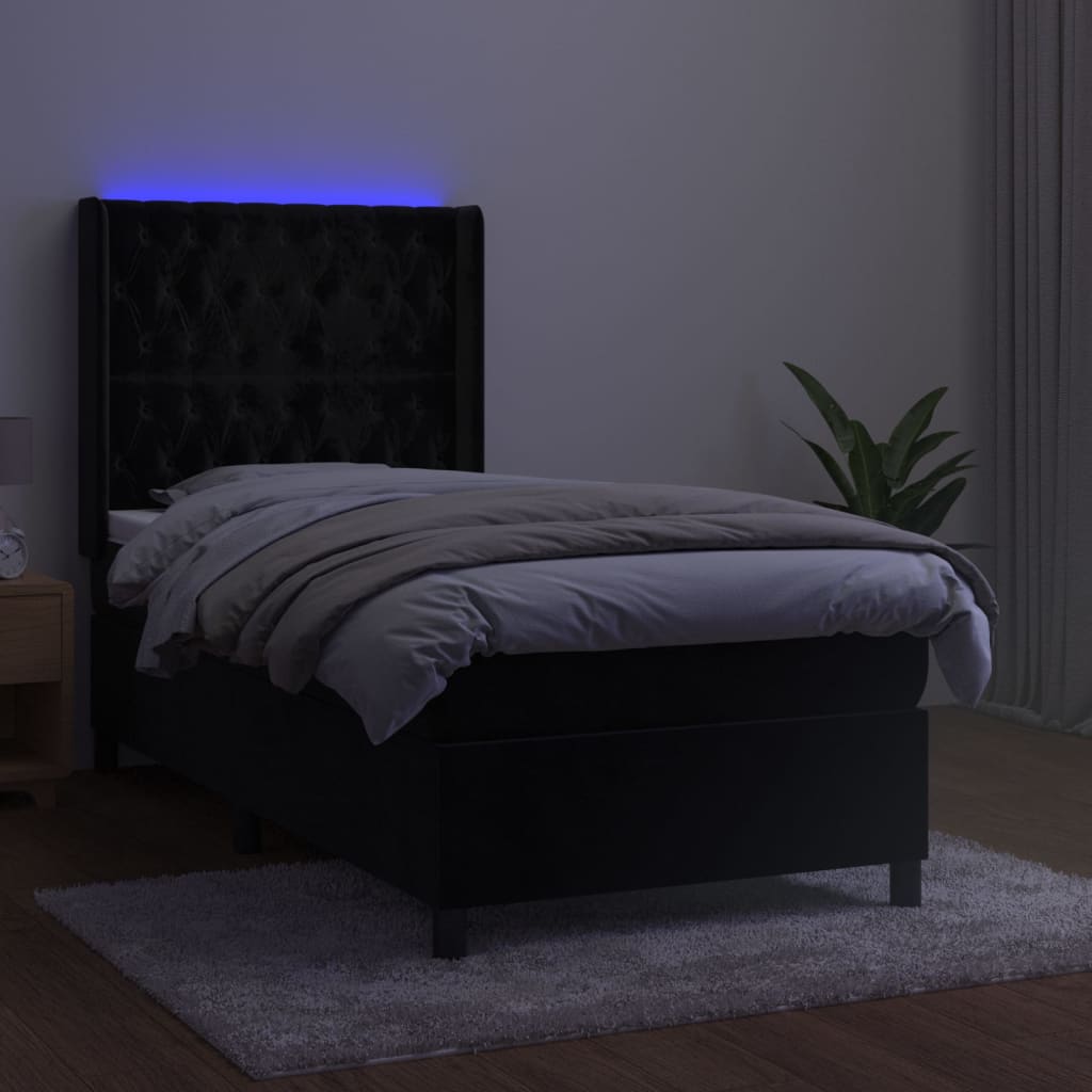 Krevet box spring s madracem LED crni 80 x 200 cm baršunasti