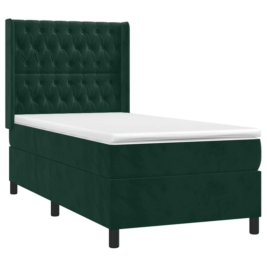 Krevet box spring s madracem LED tamnozeleni 80 x 200 cm baršun