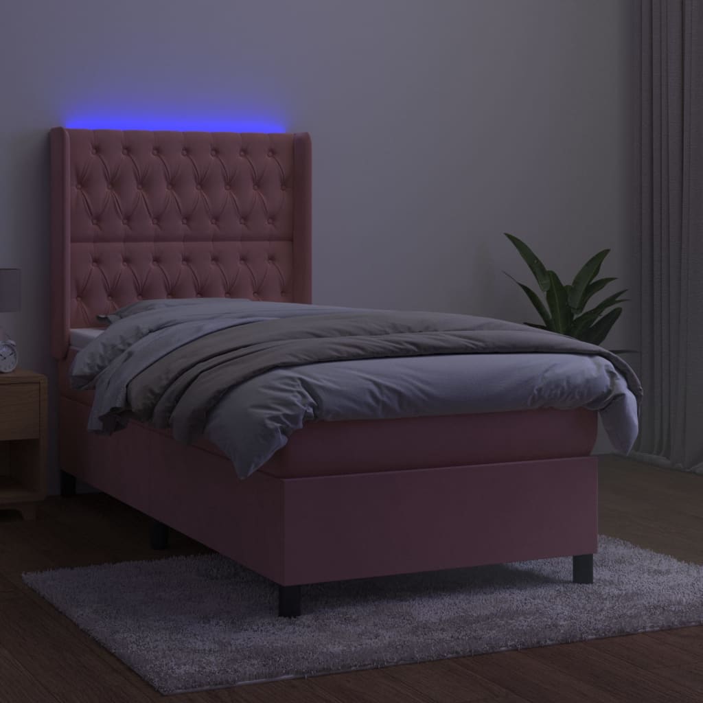 Krevet box spring s madracem LED ružičasti 90x190 cm baršunasti