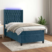 Krevet box spring s madracem LED tamnoplavi 90x200 cm baršun