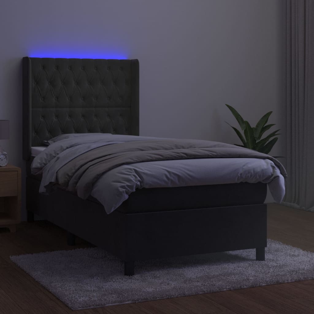 Krevet box spring s madracem LED tamnosivi 100x200 cm baršun