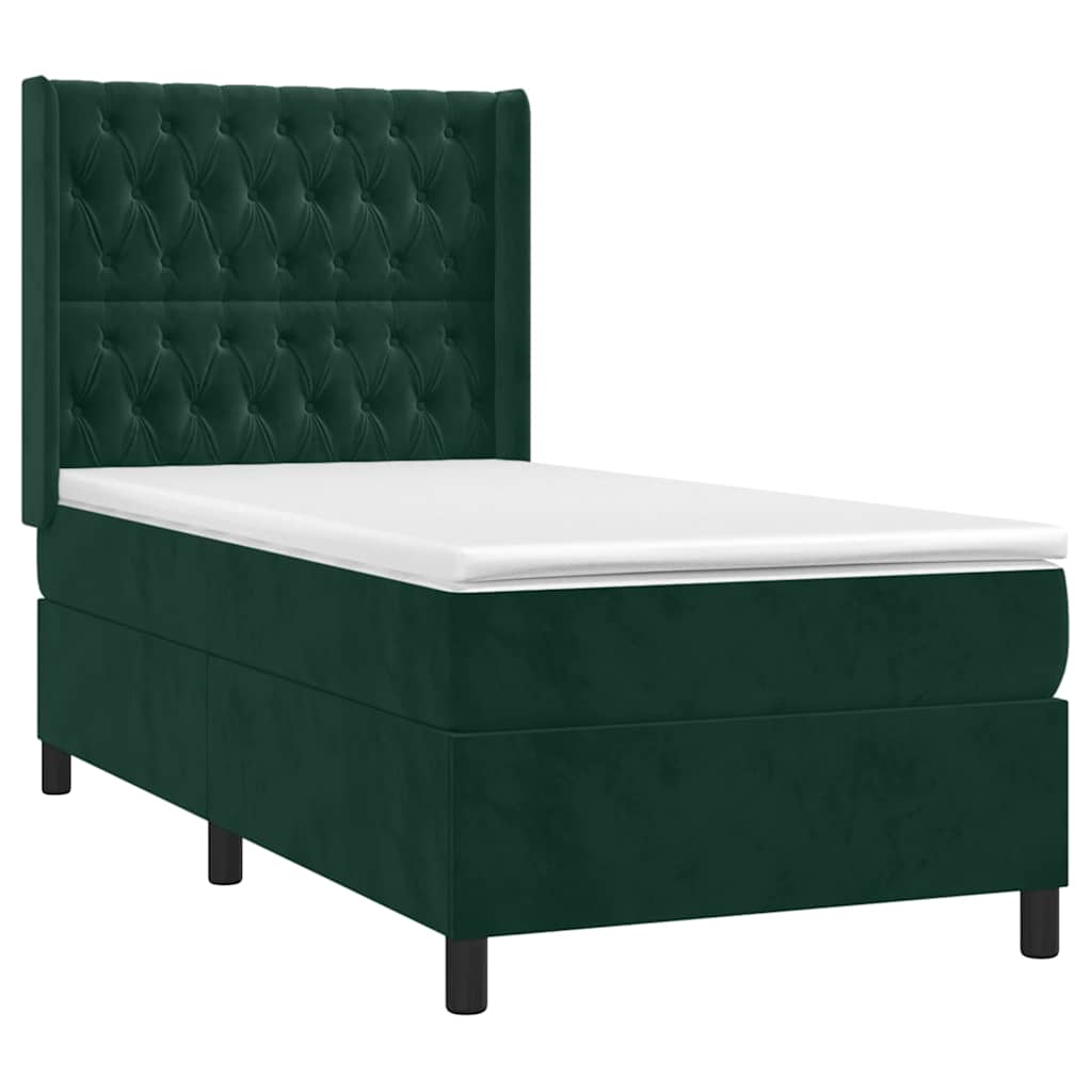 Krevet box spring s madracem LED tamnozeleni 100x200 cm baršun
