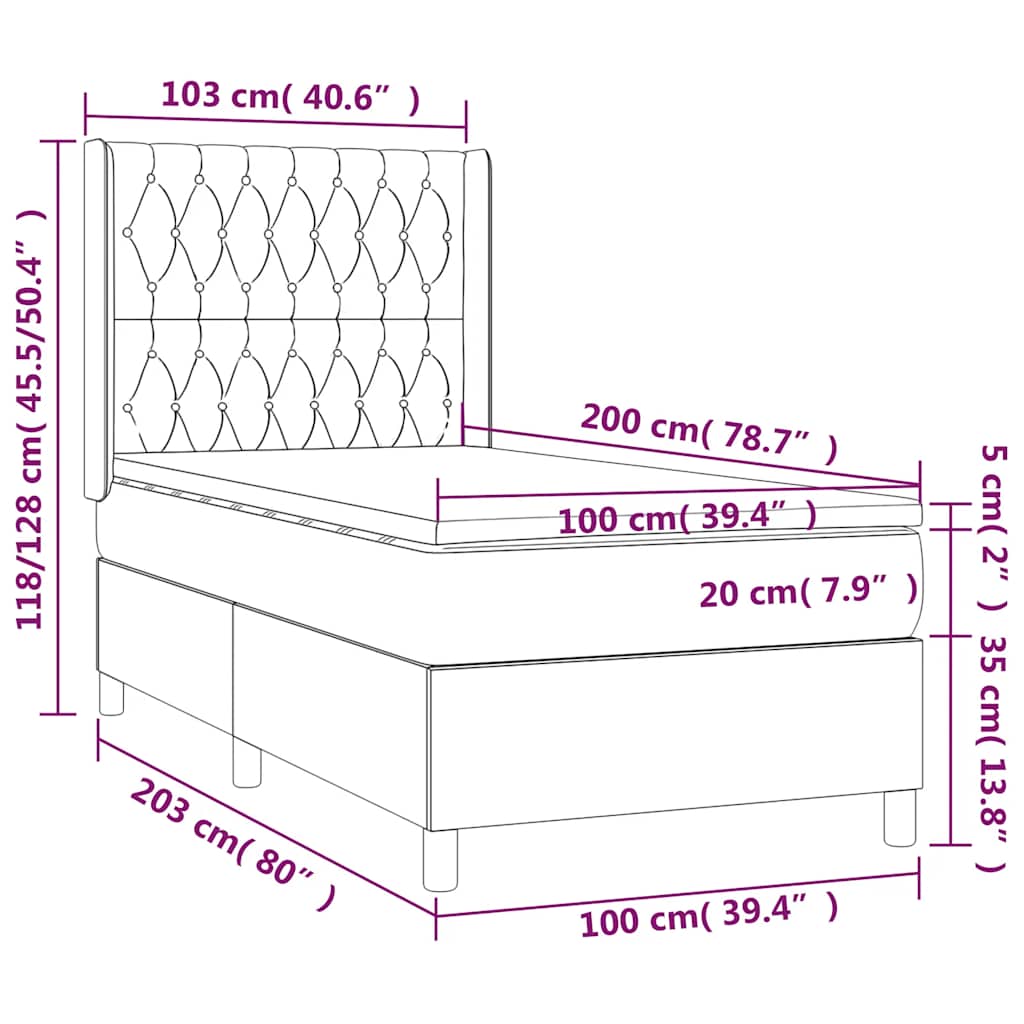 Krevet box spring s madracem LED tamnozeleni 100x200 cm baršun