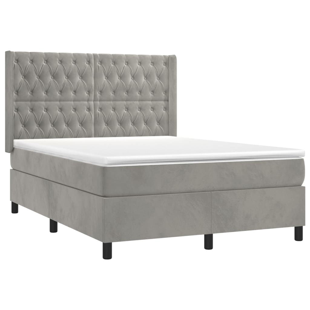 Krevet box spring s madracem LED svjetlosivi 140x190 cm baršun