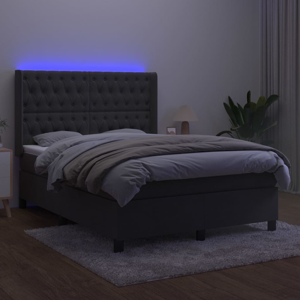 Krevet box spring s madracem LED tamnosivi 140x190 cm baršun