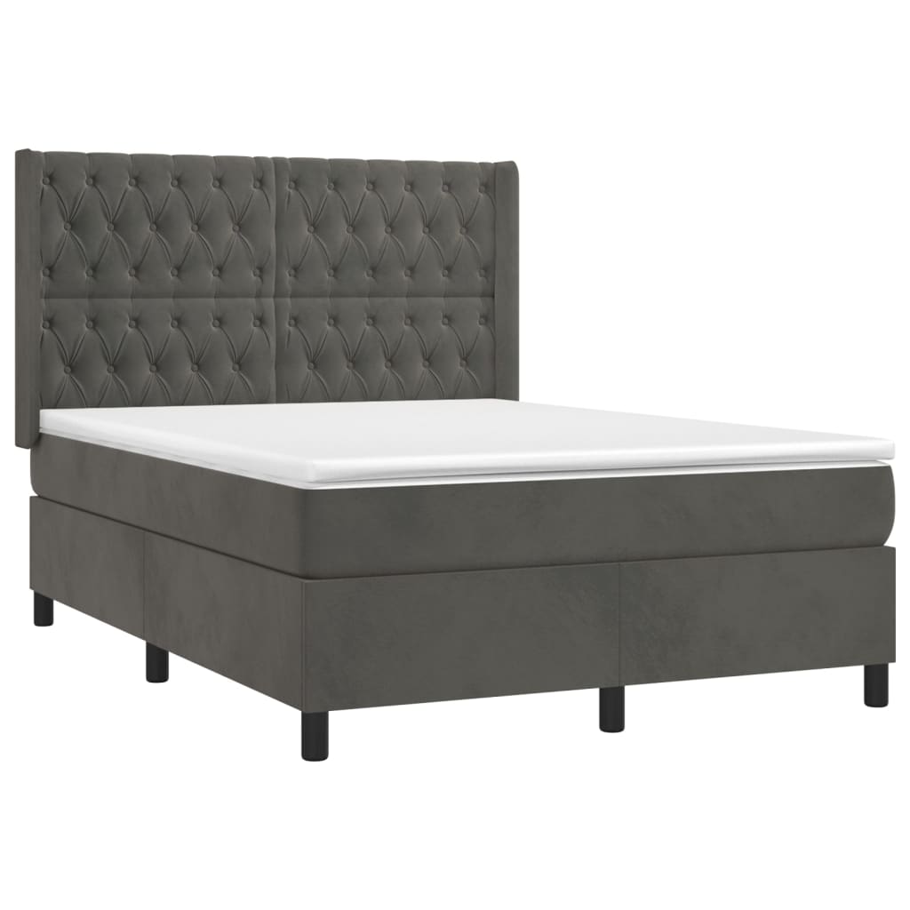 Krevet box spring s madracem LED tamnosivi 140x200 cm baršun