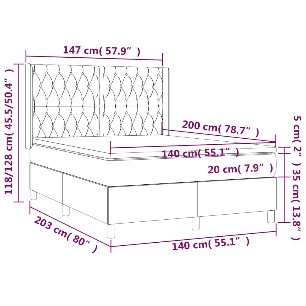 Krevet box spring s madracem LED tamnoplavi 140x200 cm baršun