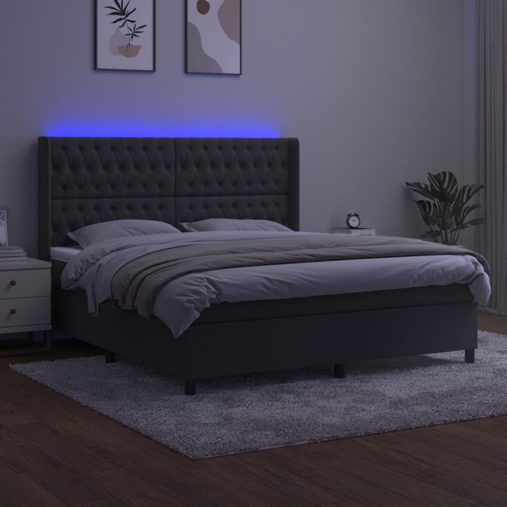 Krevet box spring s madracem LED tamnosivi 180x200 cm baršun