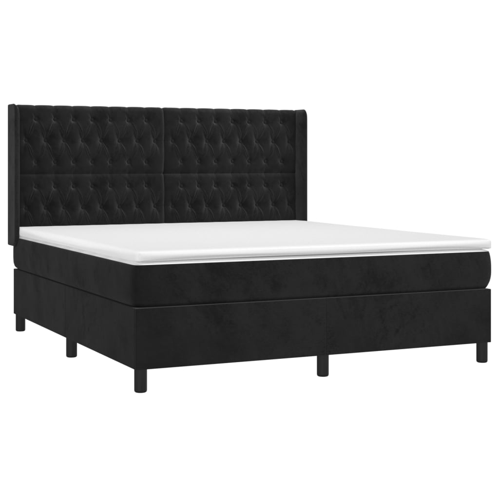 Krevet box spring s madracem LED crni 180x200 cm baršun